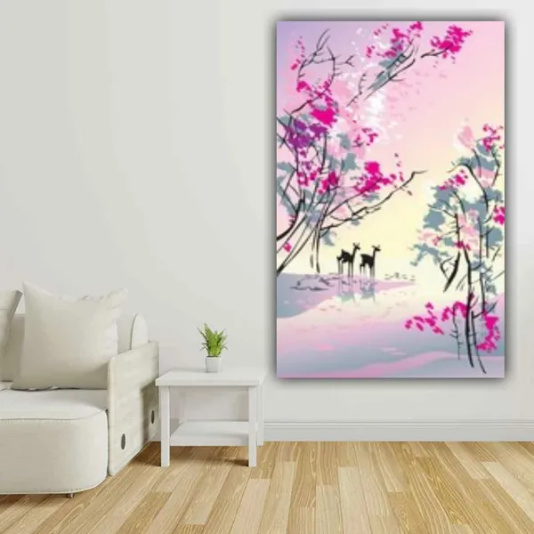 Multicolour_Beautiful_Deer_In_Forest_Canvas_Paintings_For_Living_Room_|_Hall_|_Home_Decoration_(With_Frame)_(18_By_24_Inches)