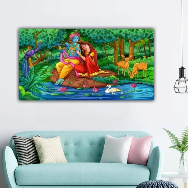 Multicolour_Beautiful_Canvas_Madhubani_Radha_Krishna_Painting_With_Frame_For_Living_Room_Wall_Decor_Big_Size_Large_Photo_Home_Decoration_|_Bedroom_|_(48X24_Inches_|_120X60_Cm)