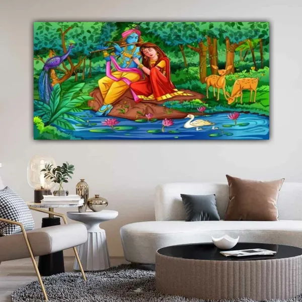 Multicolour_Beautiful_Canvas_Madhubani_Radha_Krishna_Painting_With_Frame_For_Living_Room_Wall_Decor_Big_Size_Large_Photo_Home_Decoration_|_Bedroom_|_(48X24_Inches_|_120X60_Cm)