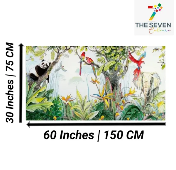 Multicolour_Beautiful_Canvas_Painting_Wildlife_Animals_And_A_Sleeping_Panda_In_A_Forest_Jungle_Landscape_Abstract_Modern_Wall_Art_Big_Large_Size_With_Wooden_Frame_(60_By_30_Inches)