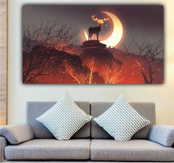 Multicolour_Canvas_Paintings_For_Living_Room_Beautiful_Deer_In_Forest_Wall_Art_Painting_(With_Frame)_(48_By_24_Inches)