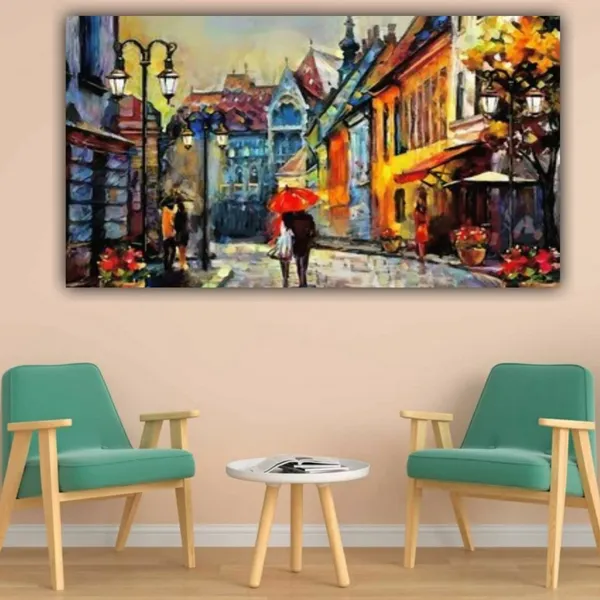 Multicolour_Beautiful_Couples_Walking_In_Rain_Landscape_Paintings_Canvas_Abstract_Modern_Wall_Art_Decor_Big_Large_Size_Painting_For_Living_Room_(With_Frame)_(48_By_24_Inches)