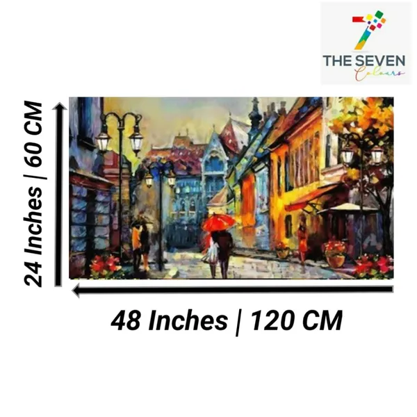 Multicolour_Beautiful_Couples_Walking_In_Rain_Landscape_Paintings_Canvas_Abstract_Modern_Wall_Art_Decor_Big_Large_Size_Painting_For_Living_Room_(With_Frame)_(48_By_24_Inches)