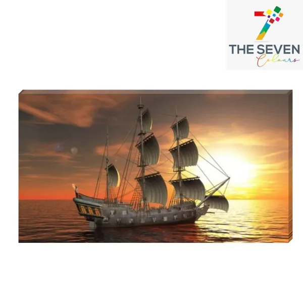 Multicolour_Beautiful_Boat_Sailing_In_The_Ocean_Landscape_Paintings_Canvas_Modern_Art_Wall_Decor_Big_Large_Size_Painting_For_Living_Room_(With_Frame)_(48_By_24_Inches)