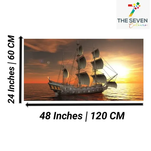 Multicolour_Beautiful_Boat_Sailing_In_The_Ocean_Landscape_Paintings_Canvas_Modern_Art_Wall_Decor_Big_Large_Size_Painting_For_Living_Room_(With_Frame)_(48_By_24_Inches)
