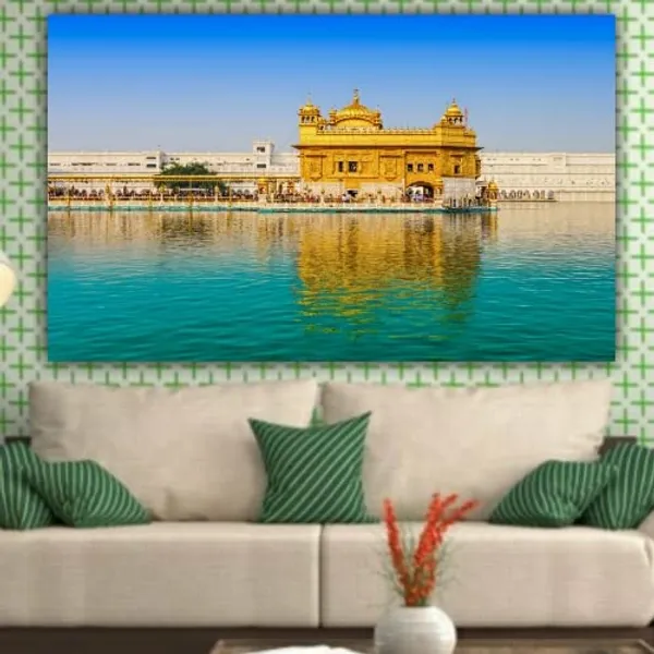 Multicolour_Beautiful_Golden_Temple_Harmandir_Sahib_Canvas_Painting_Frame(With_Wooden_Frame)_(48_By_24_Inches)
