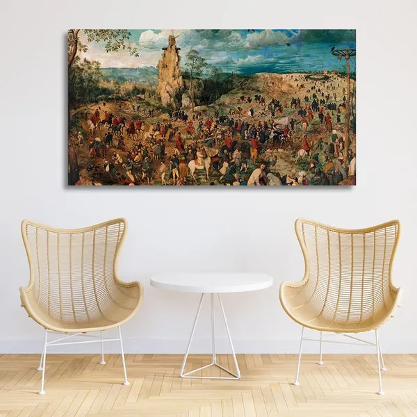Multicolour_Beautiful_The_Procession_To_Calvary_By_Pieter_Brueghel_Canvas_Painting_Wall_Frame_Wall_Decor_For_Living_Room,_Modern_Art_Painting_(Ready_To_Hang)_(48_By_24_Inches)