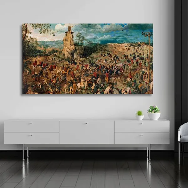 Multicolour_Beautiful_The_Procession_To_Calvary_By_Pieter_Brueghel_Canvas_Painting_Wall_Frame_Wall_Decor_For_Living_Room,_Modern_Art_Painting_(Ready_To_Hang)_(48_By_24_Inches)