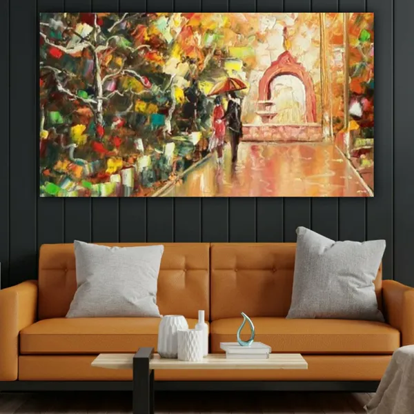 Multicolour_Beautiful_Couples_Walking_On_Rainy_Street_Painting_Canvas_Abstract_Modern_Wall_Art_Decor_Large_Size_Frame_(With_Wooden_Frame)_(48_By_24_Inches_|_120_By_60_Inches)