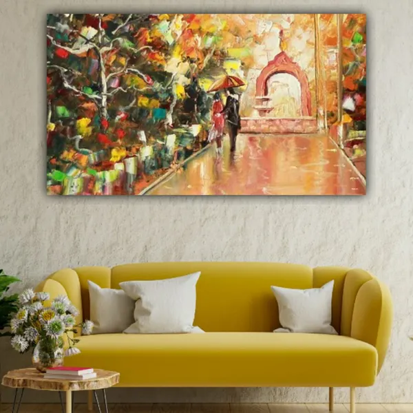 Multicolour_Beautiful_Couples_Walking_On_Rainy_Street_Painting_Canvas_Abstract_Modern_Wall_Art_Decor_Large_Size_Frame_(With_Wooden_Frame)_(48_By_24_Inches_|_120_By_60_Inches)