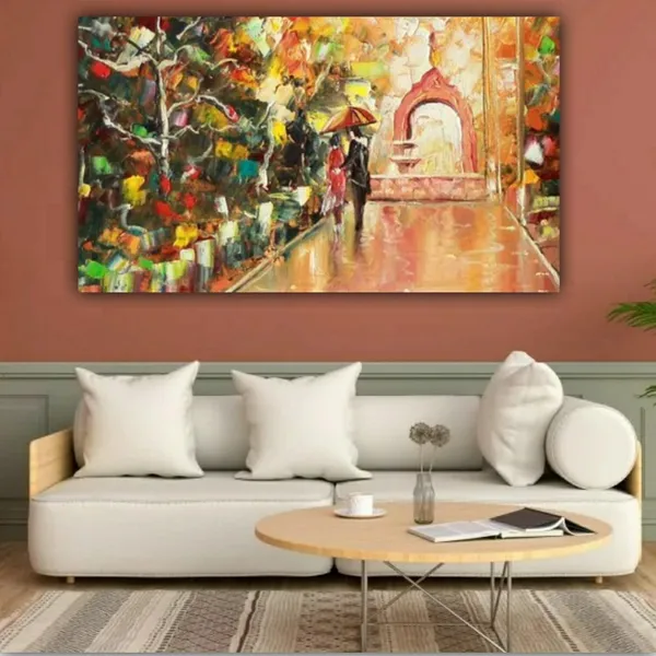 Multicolour_Beautiful_Couples_Walking_On_Rainy_Street_Painting_Canvas_Abstract_Modern_Wall_Art_Decor_Large_Size_Frame_(With_Wooden_Frame)_(48_By_24_Inches_|_120_By_60_Inches)