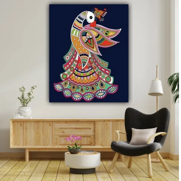 Multicolour_Beautiful_Madhubani_Style_Peacock_Paintings_Modern_Wall_Art_Decor_Canvas_Paintings_For_Living_Room_|_Bedroom_|_Home_Decoration_(With_Frame)_(24_By_48_Inches_|_60_By_120_Cm)