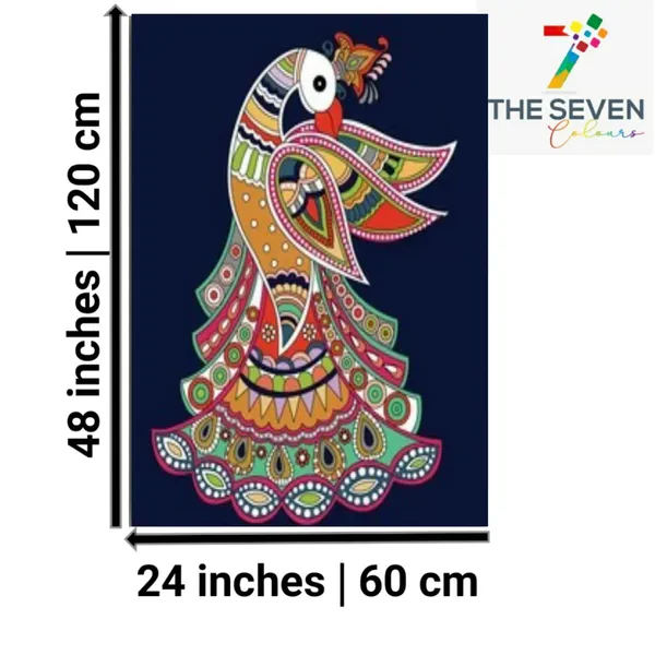 Multicolour_Beautiful_Madhubani_Style_Peacock_Paintings_Modern_Wall_Art_Decor_Canvas_Paintings_For_Living_Room_|_Bedroom_|_Home_Decoration_(With_Frame)_(24_By_48_Inches_|_60_By_120_Cm)