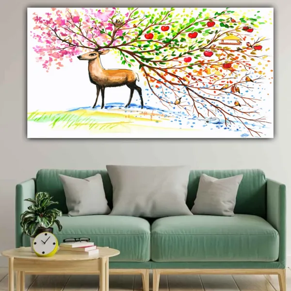 Multicolour_Beautiful_Deer_Painting_Canvas_Abstract_Modern_Wall_Art_Decor_Big_Large_Size_Frame_For_Living_Room_|_Bedroom_|_Office_Walls_(With_Frame)_(48_By_24_Inches_|_120_By_60_Inches)