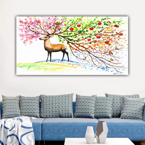 Multicolour_Beautiful_Deer_Painting_Canvas_Abstract_Modern_Wall_Art_Decor_Big_Large_Size_Frame_For_Living_Room_|_Bedroom_|_Office_Walls_(With_Frame)_(48_By_24_Inches_|_120_By_60_Inches)