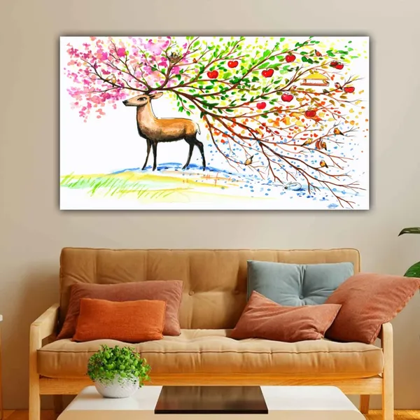 Multicolour_Beautiful_Deer_Painting_Canvas_Abstract_Modern_Wall_Art_Decor_Big_Large_Size_Frame_For_Living_Room_|_Bedroom_|_Office_Walls_(With_Frame)_(48_By_24_Inches_|_120_By_60_Inches)