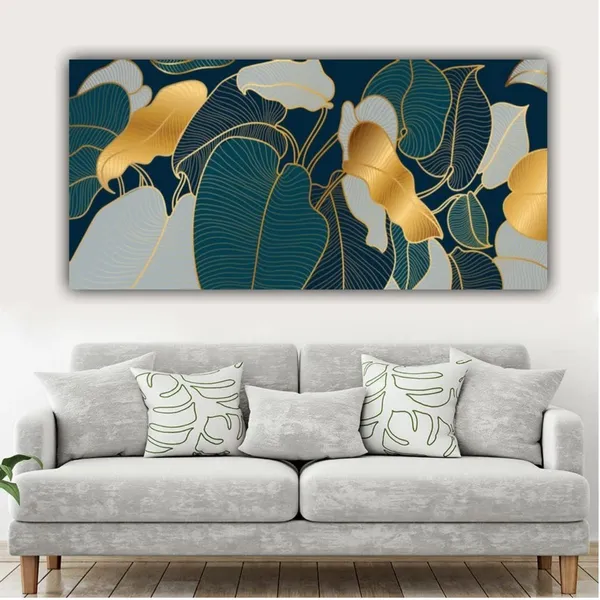 Multicolour_Abstract_Canvas_Painting_With_Frame_For_Wall_Decoration_Monstera_Leaves_Big_Large_Size_Wall_Painting_For_Living_Room_|_Bedroom_|_Office_|_Home_Decors_(60_By_30_Inches)