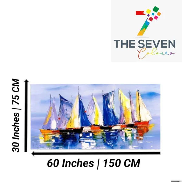 Multicolour_Canvas_Painting_Frame_Wall_Decor_Wall_Decor,_Boats_At_River_Bank_Landscape_Painting_|_Big_Large_Size_Wall_Painting_Frame_|_Canvas_Painting_(Ready_To_Hang)_(60_By_30_Inches)