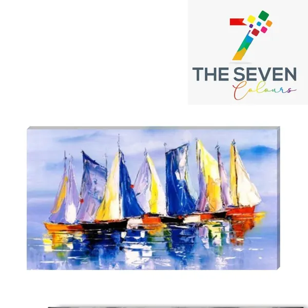 Multicolour_Canvas_Painting_Frame_Wall_Decor_Wall_Decor,_Boats_At_River_Bank_Landscape_Painting_|_Big_Large_Size_Wall_Painting_Frame_|_Canvas_Painting_(Ready_To_Hang)_(60_By_30_Inches)