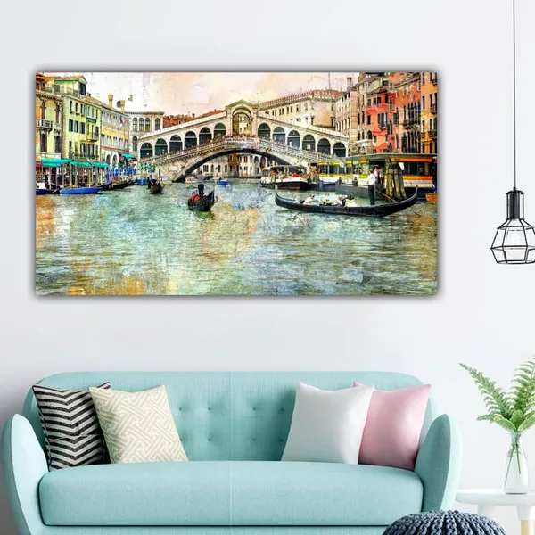 Multicolour_Beautiful_Rialto_Bridge_Canvas_Paintings_For_Living_Room_|_Bedroom_(With_Frame)_(60_By_30_Inches)