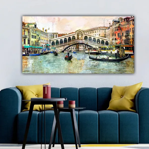 Multicolour_Beautiful_Rialto_Bridge_Canvas_Paintings_For_Living_Room_|_Bedroom_(With_Frame)_(60_By_30_Inches)