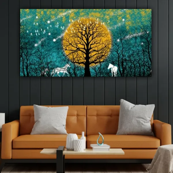 Multicolour_Beautiful_Vastu_White_Running_Horses_Painting_Forest_Landscape_Sunrise_With_Frame_For_Living_Room_Wall_Decors_|_Home_Decoration_|_Bedroom_(48_By_24_Inches)
