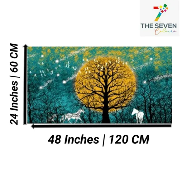 Multicolour_Beautiful_Vastu_White_Running_Horses_Painting_Forest_Landscape_Sunrise_With_Frame_For_Living_Room_Wall_Decors_|_Home_Decoration_|_Bedroom_(48_By_24_Inches)