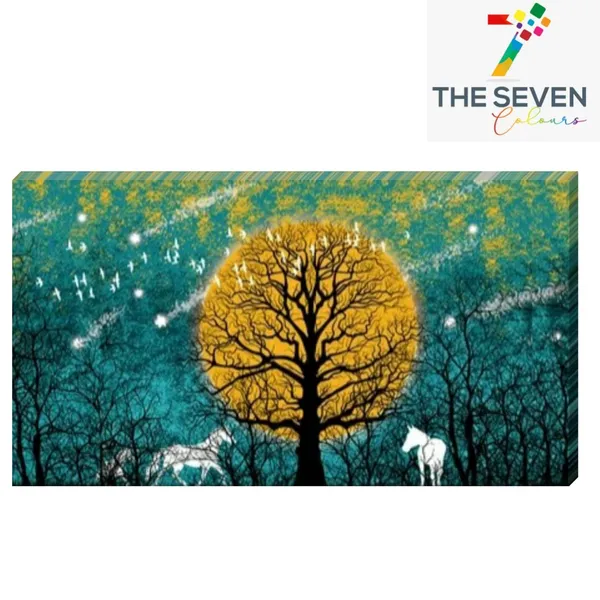 Multicolour_Beautiful_Vastu_White_Running_Horses_Painting_Forest_Landscape_Sunrise_With_Frame_For_Living_Room_Wall_Decors_|_Home_Decoration_|_Bedroom_(48_By_24_Inches)