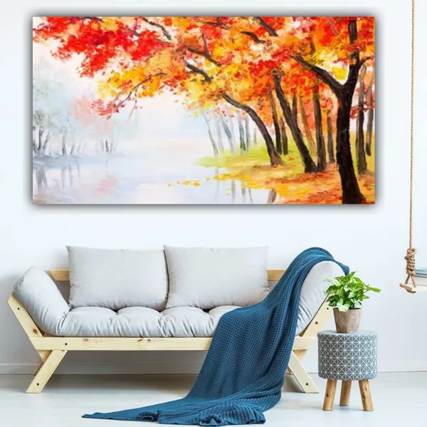 Multicolour_Beautiful_Trees_Near_River_Bank_Landscape_Paintings_Canvas_Abstract_Modern_Wall_Art_Decor_Big_Large_Size_Painting_For_Living_Room_(With_Frame)_(48_By_24_Inches)