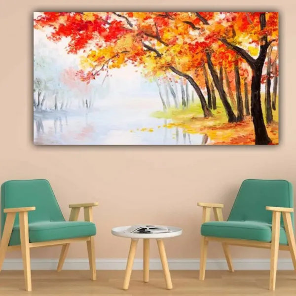 Multicolour_Beautiful_Trees_Near_River_Bank_Landscape_Paintings_Canvas_Abstract_Modern_Wall_Art_Decor_Big_Large_Size_Painting_For_Living_Room_(With_Frame)_(48_By_24_Inches)