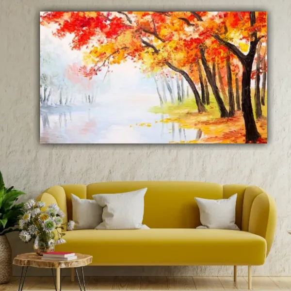 Multicolour_Beautiful_Trees_Near_River_Bank_Landscape_Paintings_Canvas_Abstract_Modern_Wall_Art_Decor_Big_Large_Size_Painting_For_Living_Room_(With_Frame)_(48_By_24_Inches)