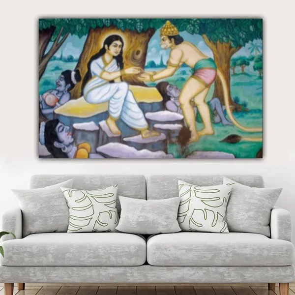 Multicolour_Lord_Hanuman_Painting_Canvas_Frame_Big_Size_Wall_Painting_Frame_Wall_Decor_|_Canvas_Painting_|_Lord_Hanuman_At_Ashok_Vatika_To_Meet_Sita_Mata_(Ready_To_Hang)_(36_By_24_Inches)
