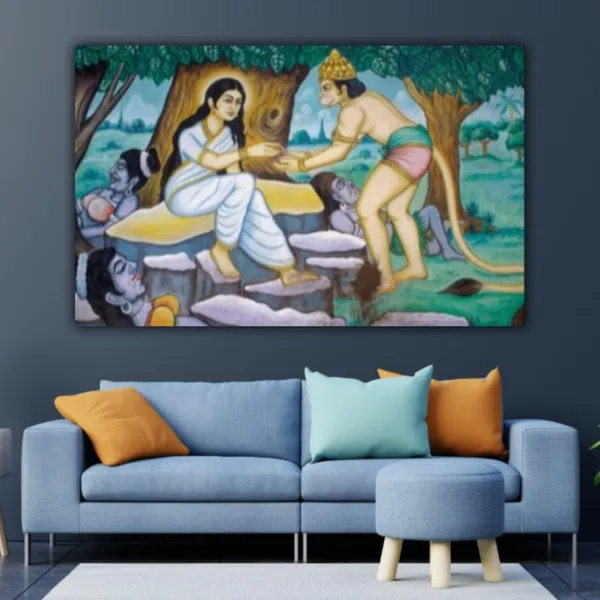 Multicolour_Lord_Hanuman_Painting_Canvas_Frame_Big_Size_Wall_Painting_Frame_Wall_Decor_|_Canvas_Painting_|_Lord_Hanuman_At_Ashok_Vatika_To_Meet_Sita_Mata_(Ready_To_Hang)_(36_By_24_Inches)