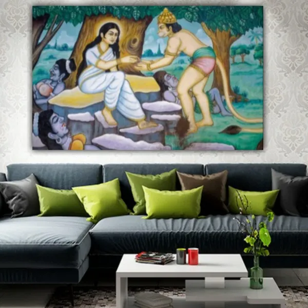 Multicolour_Lord_Hanuman_Painting_Canvas_Frame_Big_Size_Wall_Painting_Frame_Wall_Decor_|_Canvas_Painting_|_Lord_Hanuman_At_Ashok_Vatika_To_Meet_Sita_Mata_(Ready_To_Hang)_(36_By_24_Inches)
