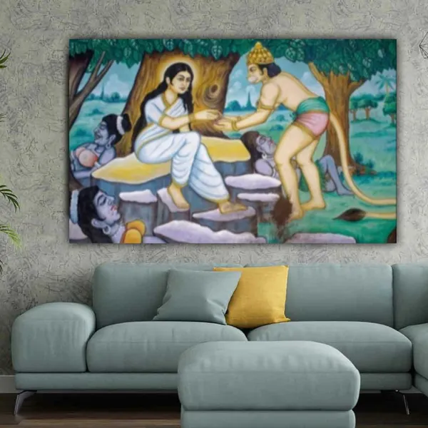 Multicolour_Lord_Hanuman_Painting_Canvas_Frame_Big_Size_Wall_Painting_Frame_Wall_Decor_|_Canvas_Painting_|_Lord_Hanuman_At_Ashok_Vatika_To_Meet_Sita_Mata_(Ready_To_Hang)_(36_By_24_Inches)