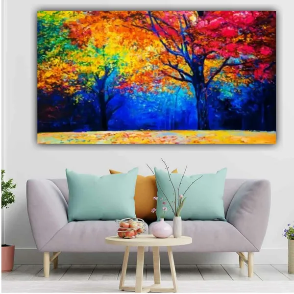 Multicolour_Beautiful_Colourful_Trees_Landscape_Paintings_Canvas_Abstract_Modern_Wall_Art_Decor_Big_Large_Size_Painting_For_Living_Room_(With_Wooden_Frame)_(60_By_30_Inches)