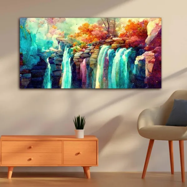 Multicolour_Beautiful_Waterfall_Scenery_Canvas_Painting_Wall_Frame_Wall_Decor_For_Living_Room,_Modern_Art_Painting_(Ready_To_Hang)_(48_By_24_Inches)