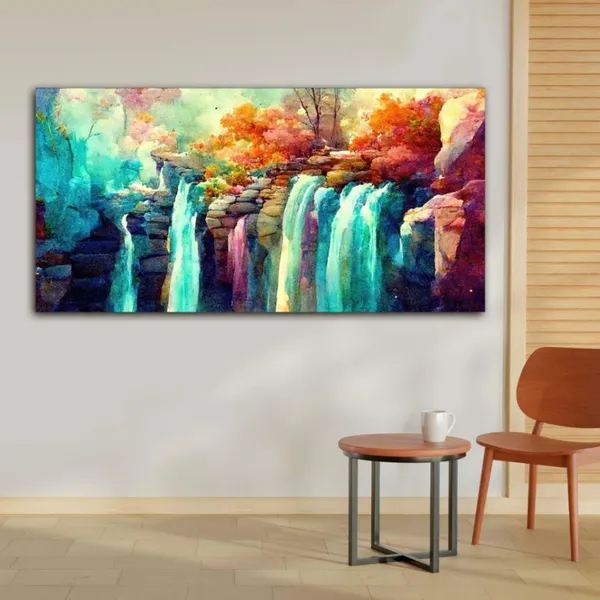 Multicolour_Beautiful_Waterfall_Scenery_Canvas_Painting_Wall_Frame_Wall_Decor_For_Living_Room,_Modern_Art_Painting_(Ready_To_Hang)_(48_By_24_Inches)