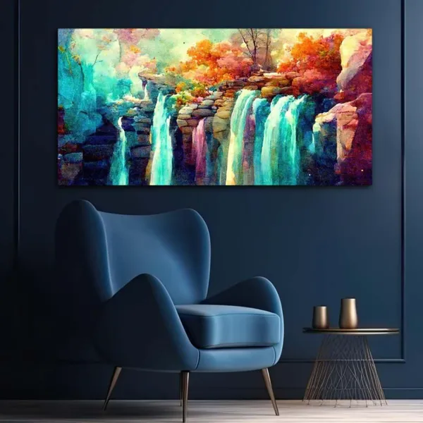 Multicolour_Beautiful_Waterfall_Scenery_Canvas_Painting_Wall_Frame_Wall_Decor_For_Living_Room,_Modern_Art_Painting_(Ready_To_Hang)_(48_By_24_Inches)