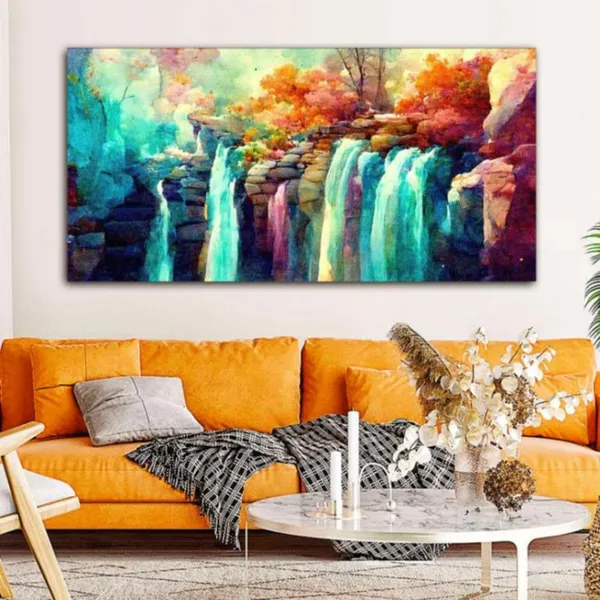 Multicolour_Beautiful_Waterfall_Scenery_Canvas_Painting_Wall_Frame_Wall_Decor_For_Living_Room,_Modern_Art_Painting_(Ready_To_Hang)_(48_By_24_Inches)