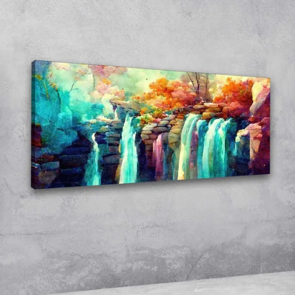 Multicolour_Beautiful_Waterfall_Scenery_Canvas_Painting_Wall_Frame_Wall_Decor_For_Living_Room,_Modern_Art_Painting_(Ready_To_Hang)_(48_By_24_Inches)