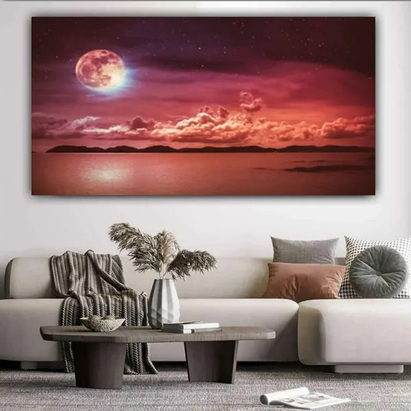 Multicolour_Beautiful_Canvas_Paintings_Full_Moon_Modern_Wall_Art_Decor_Big_Large_Size_Painting_For_Living_Room_|_Bedroom_(With_Frame)_(48_By_24_Inches_|_120_By_60_Cm)
