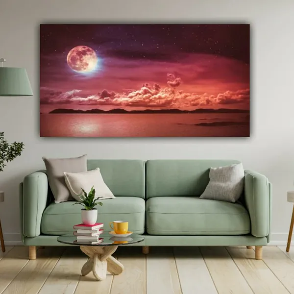 Multicolour_Beautiful_Canvas_Paintings_Full_Moon_Modern_Wall_Art_Decor_Big_Large_Size_Painting_For_Living_Room_|_Bedroom_(With_Frame)_(48_By_24_Inches_|_120_By_60_Cm)