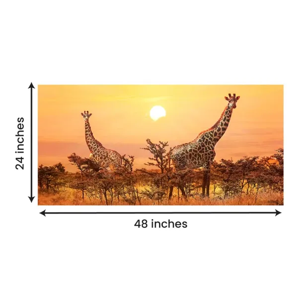 Multicolour_Beautiful_Giraffes_Sunset_In_Background_Painting_Wall_Frame_Wall_Decor_For_Living_Room,_Abstract_Painting_(Ready_To_Hang)_(48_By_24_Inches)