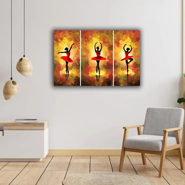 Multicolour_Beautiful_Ballerina_Dancing_Girl_Canvas_Paintings_For_Living_Room_|_Bedroom_Multi_Frame_Pack_Of_3_(With_Wooden_Frame)_(12_By_24_Inches_Each)