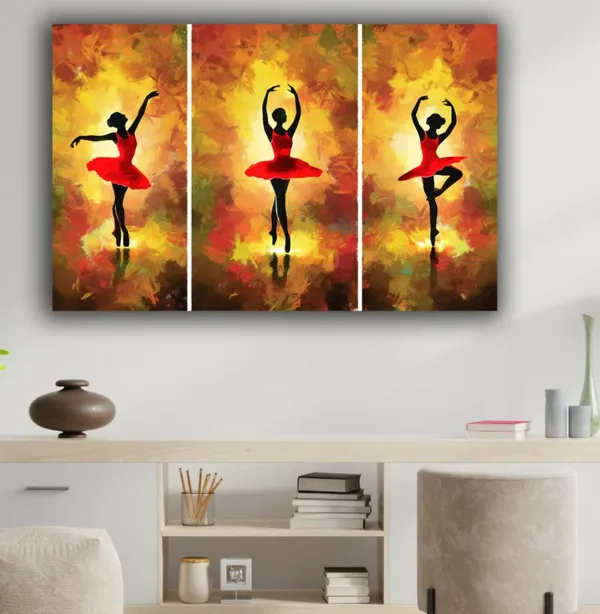 Multicolour_Beautiful_Ballerina_Dancing_Girl_Canvas_Paintings_For_Living_Room_|_Bedroom_Multi_Frame_Pack_Of_3_(With_Wooden_Frame)_(12_By_24_Inches_Each)