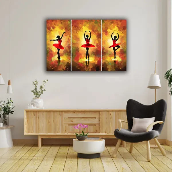 Multicolour_Beautiful_Ballerina_Dancing_Girl_Canvas_Paintings_For_Living_Room_|_Bedroom_Multi_Frame_Pack_Of_3_(With_Wooden_Frame)_(12_By_24_Inches_Each)