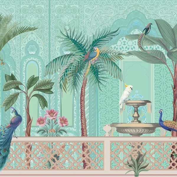 Multicolour_Indian_Anciant_Peacock_White_Parrot_Wallpaper_For_Living_Room,_Bedroom_|_Self_Adhesive_Just_Peel_And_Stick_Wallpaper_For_Office_Wall_Decors
