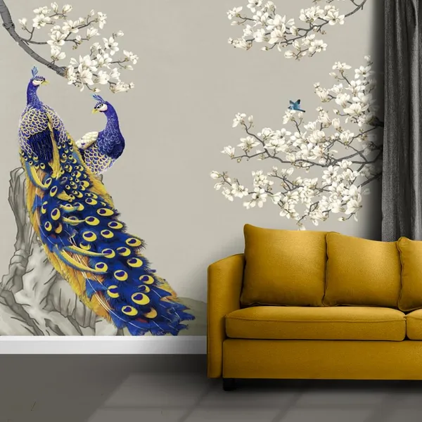 Multicolour_Premium_Two_Love_Peacock_Peahen_Wallpaper_For_Living_Room,_Bedroom_|_Self_Adhesive_Just_Peel_And_Stick_Wallpaper_For_Office_Wall_Decors