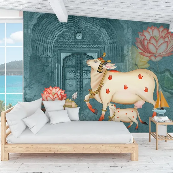 Multicolour_Premium_Rajasthani_Pichwai_Cow_Mother_Wallpaper_For_Living_Room,_Bedroom_|_Self_Adhesive_Just_Peel_And_Stick_Wallpaper_For_Office_Wall_Decors
